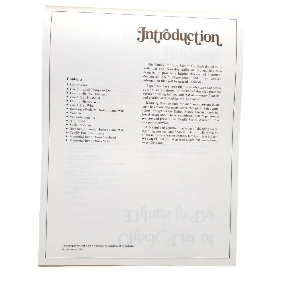 Family Portfolio Record File Confidential 1986 1976 Natl Assoc of Cemeteries - Picture 2 of 11